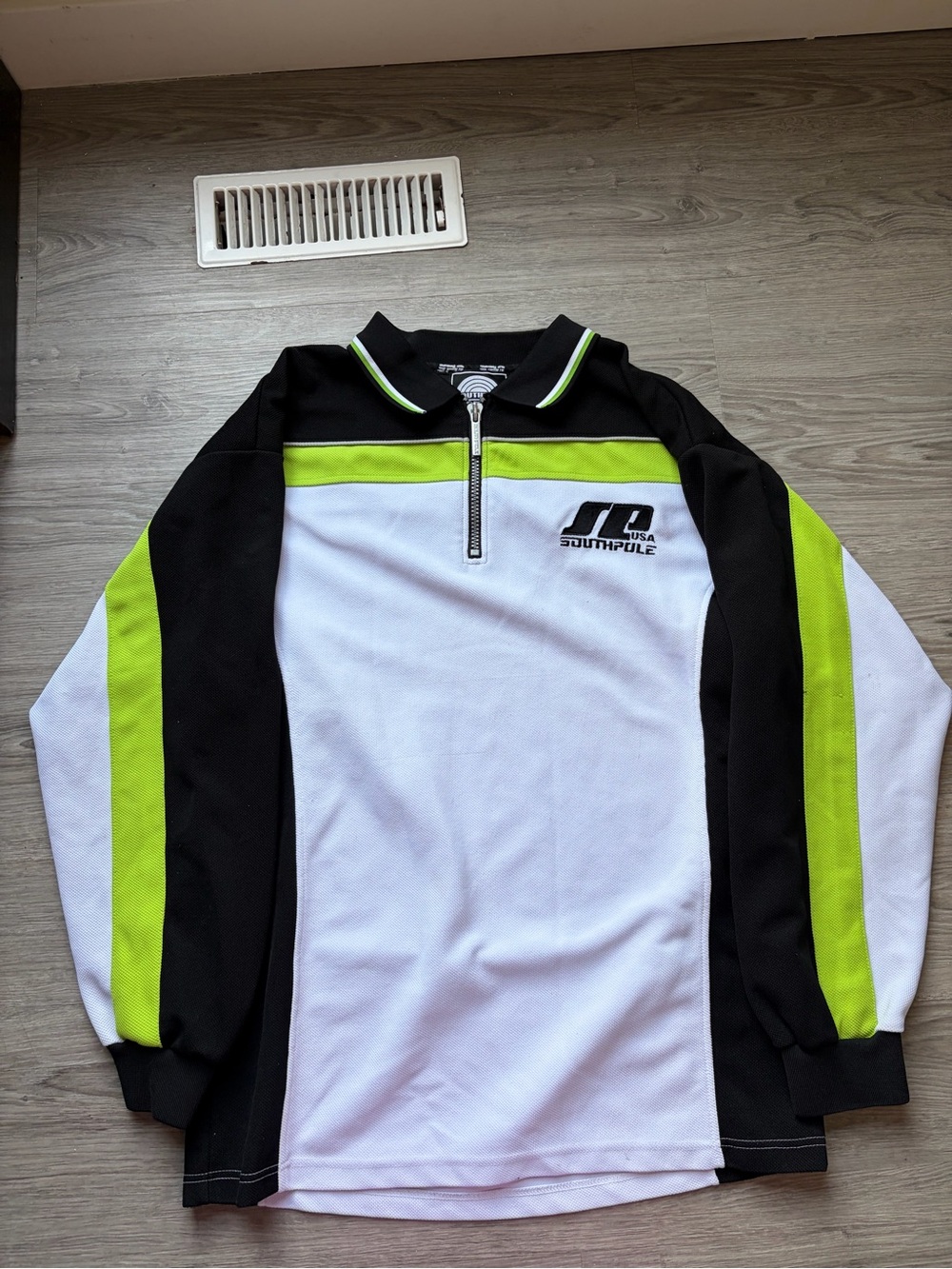 South Pole Men’s White & Neon Green Colorblock Zip-Front Pullover